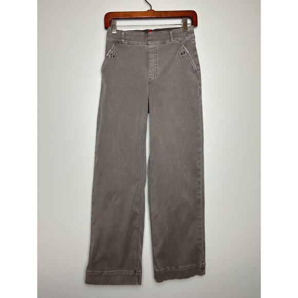 Spanx Stretch Wide Leg Cropped Twill Pant Tan Size Small Tall - Picture 3 of 10